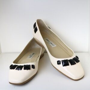 Jimmy Choo Cream Flats with Black Embellishments